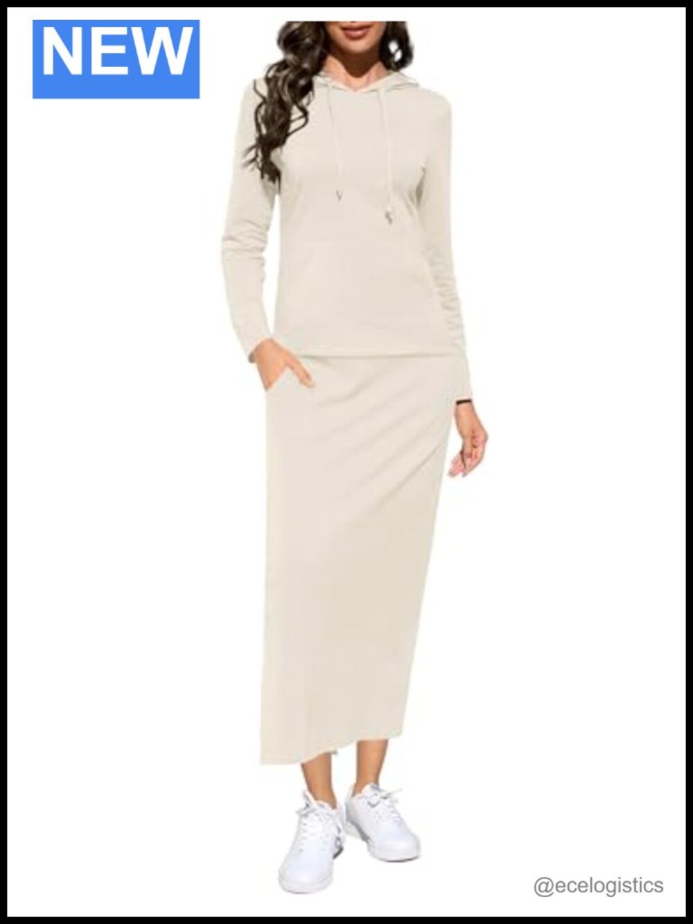 Women's 2 Piece Lounge Set Cotton Spandex Hoodie & Midi Skirt